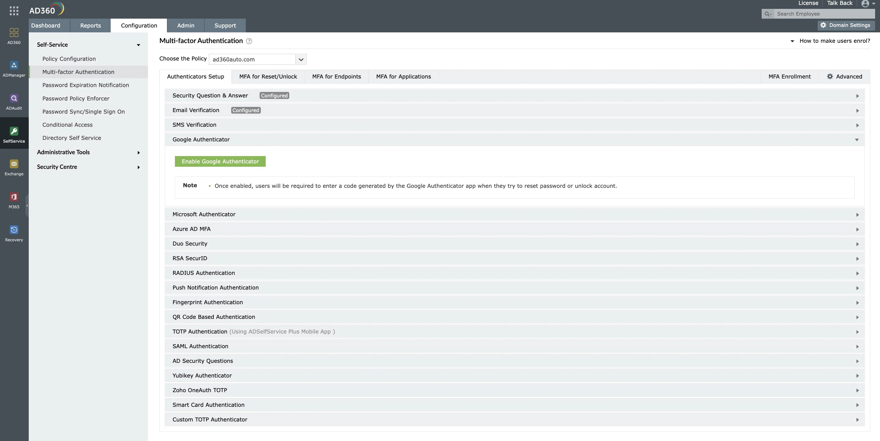 screenshot of ManageEngine AD360